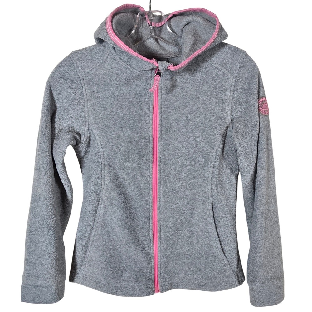 Girls Zero Exposure Gray Fleece Hooded Jacket Pink Trim Zipper‎ Activewear 10/12